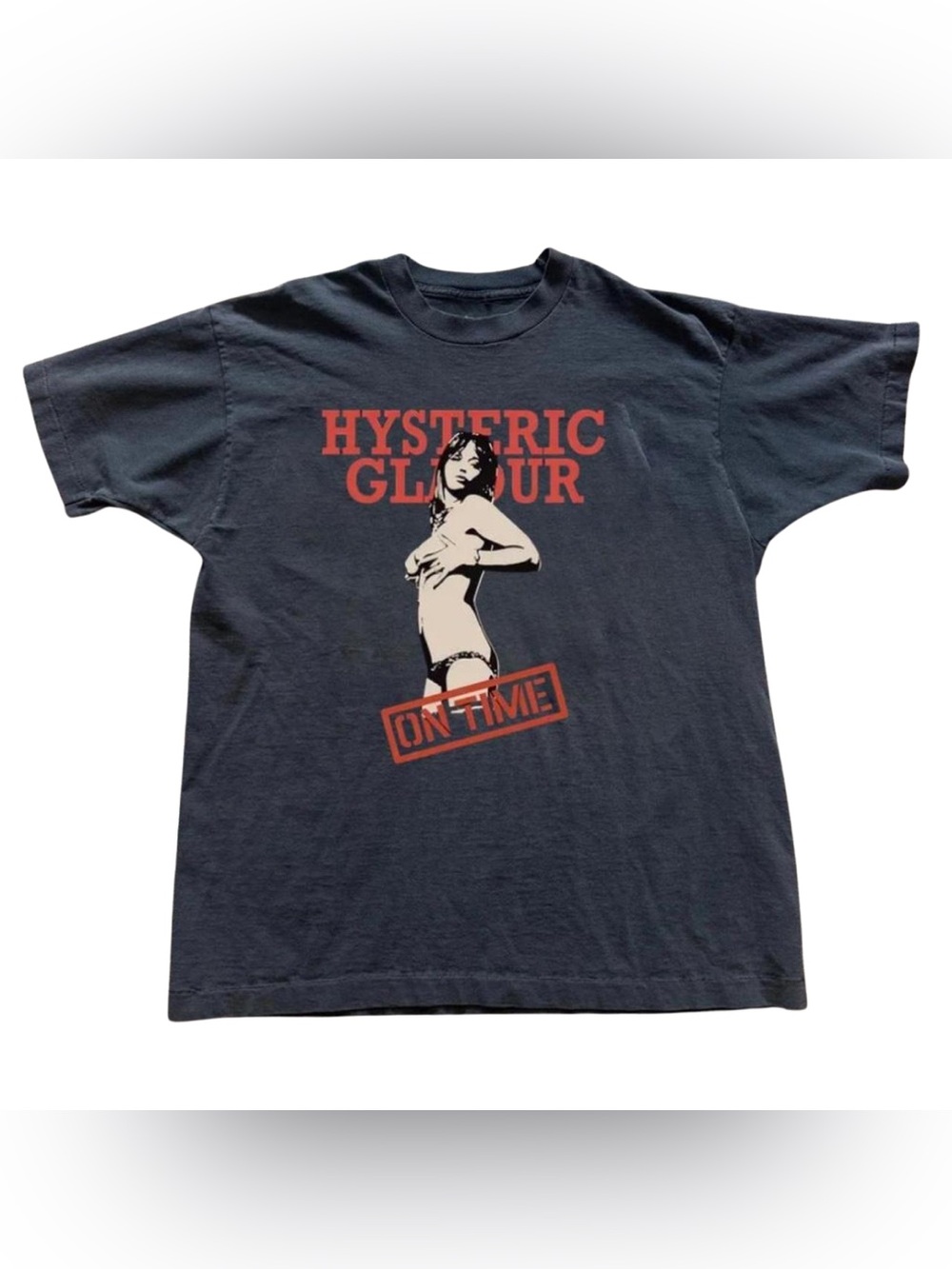 Gildan Black Hysteric Glamour Tee with Red Logo and Pinup Graphic